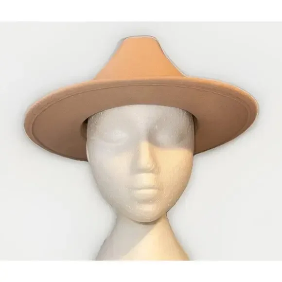 Free People 100% Wool Fedora Dusty Rose Wide Brim Hat Brown Leather Band OS Boho - Picture 5 of 9